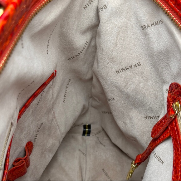 Brahmin Medium Asher Tote Bag Burgandy Croc Embossed Melbourne Orange - Picture 13 of 15